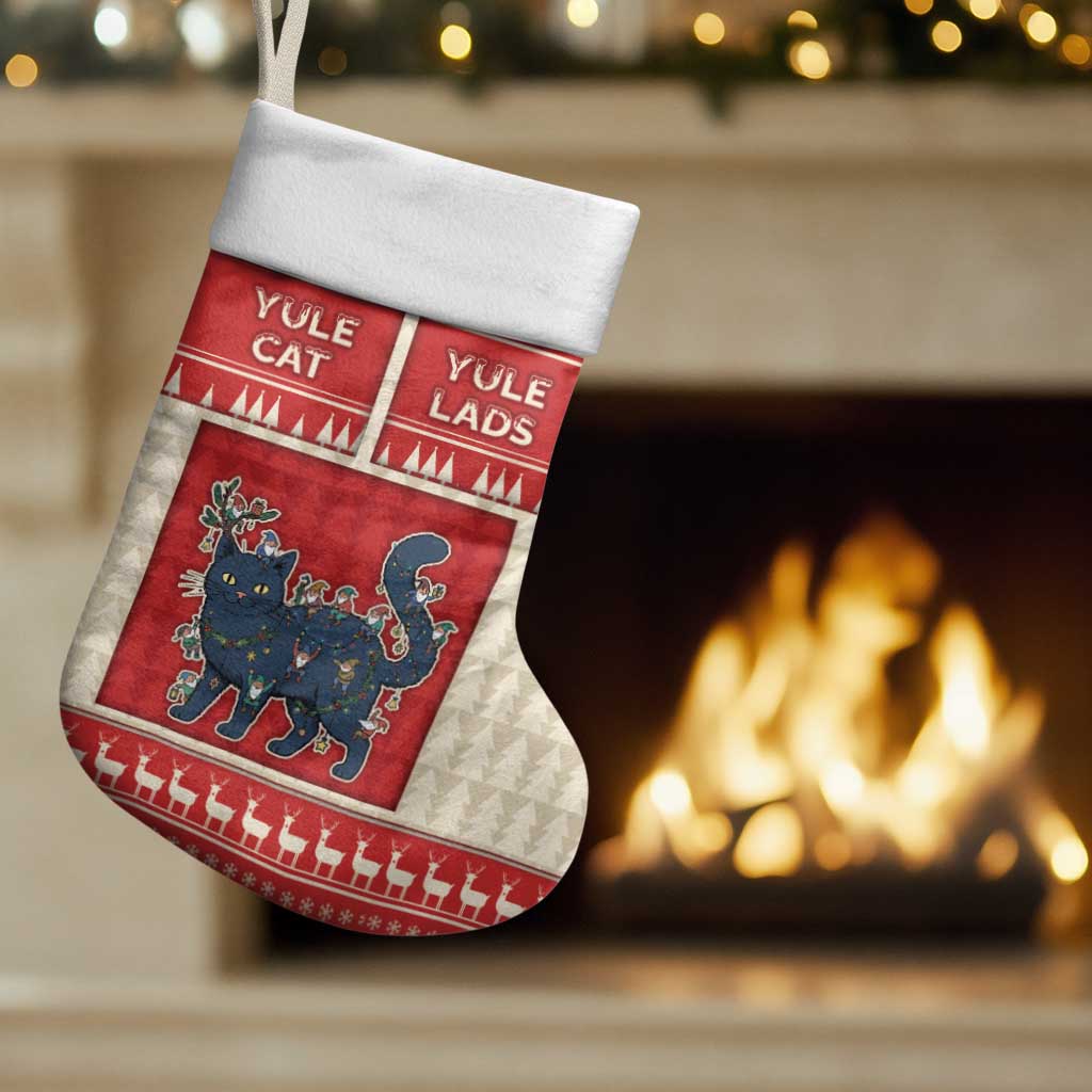 Yule Cat And Yule Lads Christmas Stocking Cute Retro Style - Wonder Print Shop