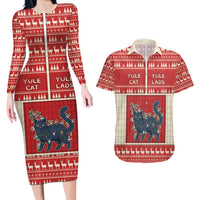 Yule Cat And Yule Lads Couples Matching Long Sleeve Bodycon Dress and Hawaiian Shirt Cute Retro Style - Wonder Print Shop