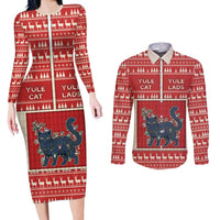 Yule Cat And Yule Lads Couples Matching Long Sleeve Bodycon Dress and Long Sleeve Button Shirt Cute Retro Style - Wonder Print Shop