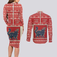 Yule Cat And Yule Lads Couples Matching Long Sleeve Bodycon Dress and Long Sleeve Button Shirt Cute Retro Style - Wonder Print Shop