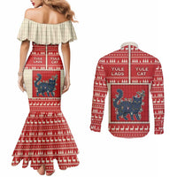 Yule Cat And Yule Lads Couples Matching Mermaid Dress and Long Sleeve Button Shirt Cute Retro Style - Wonder Print Shop