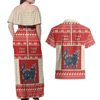 Yule Cat And Yule Lads Couples Matching Off Shoulder Maxi Dress and Hawaiian Shirt Cute Retro Style - Wonder Print Shop
