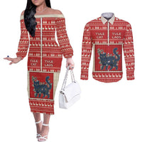 Yule Cat And Yule Lads Couples Matching Off The Shoulder Long Sleeve Dress and Long Sleeve Button Shirt Cute Retro Style - Wonder Print Shop