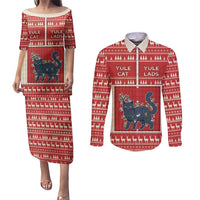 Yule Cat And Yule Lads Couples Matching Puletasi and Long Sleeve Button Shirt Cute Retro Style - Wonder Print Shop