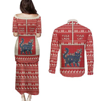 Yule Cat And Yule Lads Couples Matching Puletasi and Long Sleeve Button Shirt Cute Retro Style - Wonder Print Shop