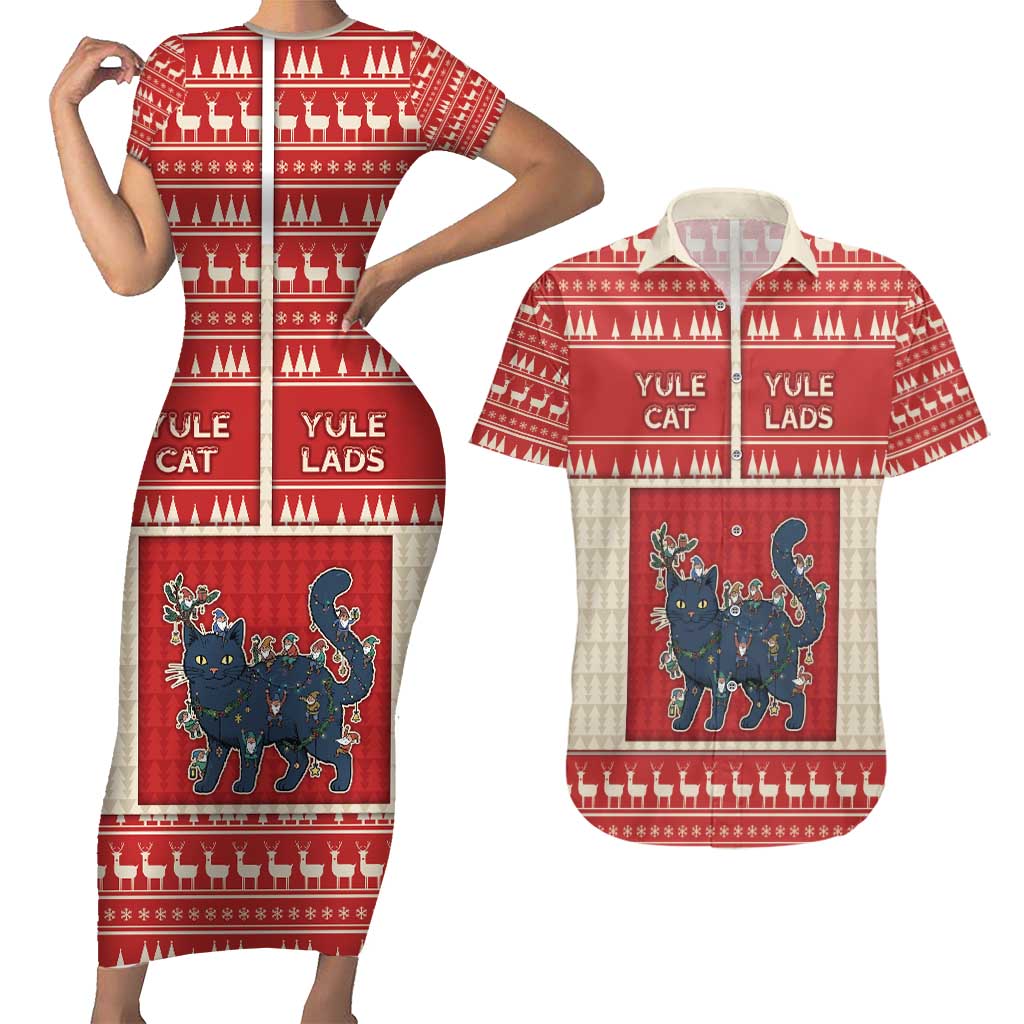 Yule Cat And Yule Lads Couples Matching Short Sleeve Bodycon Dress and Hawaiian Shirt Cute Retro Style - Wonder Print Shop