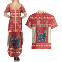 Yule Cat And Yule Lads Couples Matching Summer Maxi Dress and Hawaiian Shirt Cute Retro Style - Wonder Print Shop