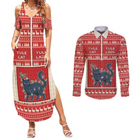 Yule Cat And Yule Lads Couples Matching Summer Maxi Dress and Long Sleeve Button Shirt Cute Retro Style - Wonder Print Shop