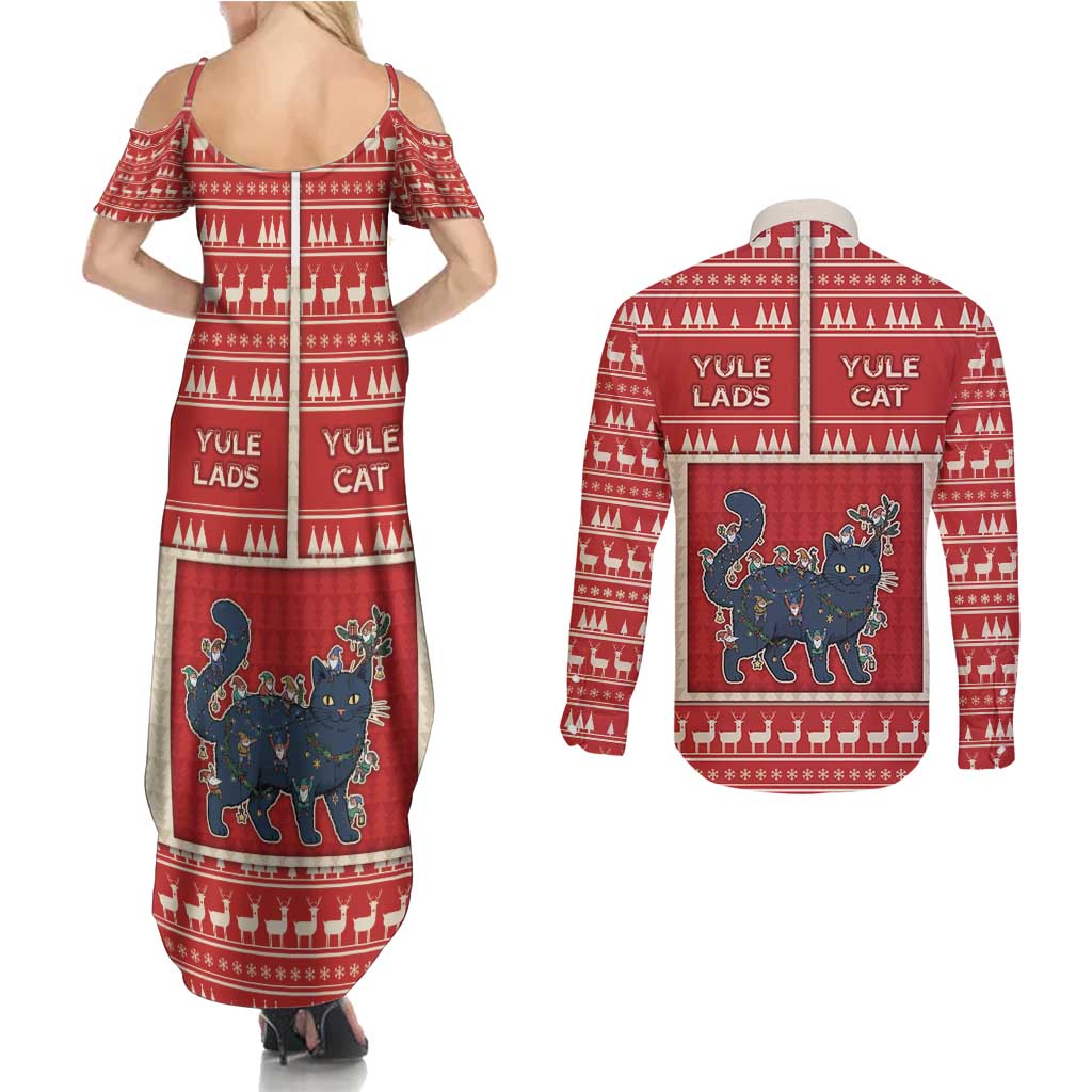 Yule Cat And Yule Lads Couples Matching Summer Maxi Dress and Long Sleeve Button Shirt Cute Retro Style - Wonder Print Shop