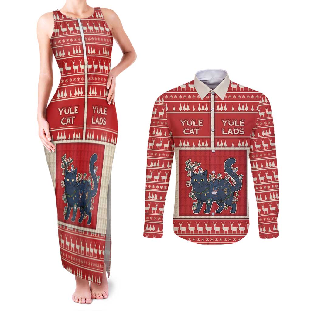 Yule Cat And Yule Lads Couples Matching Tank Maxi Dress and Long Sleeve Button Shirt Cute Retro Style - Wonder Print Shop