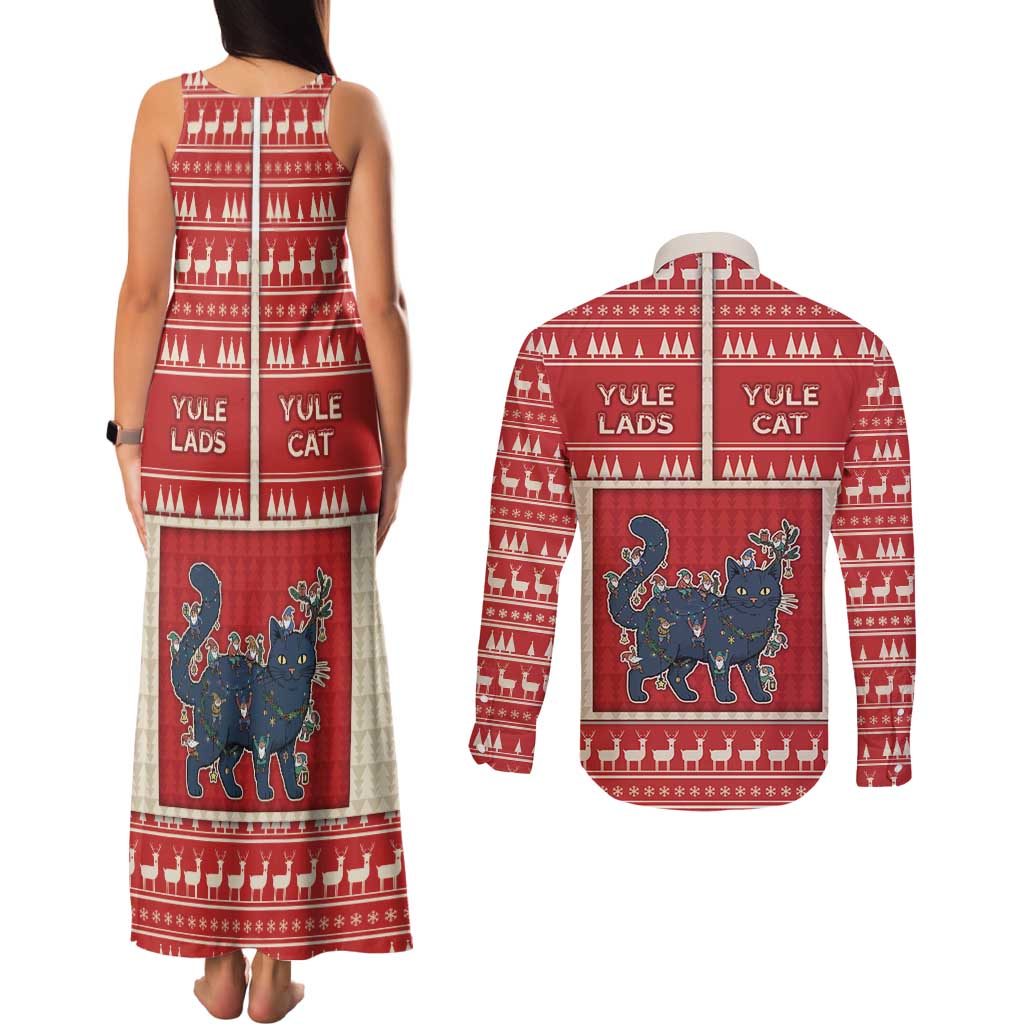 Yule Cat And Yule Lads Couples Matching Tank Maxi Dress and Long Sleeve Button Shirt Cute Retro Style - Wonder Print Shop