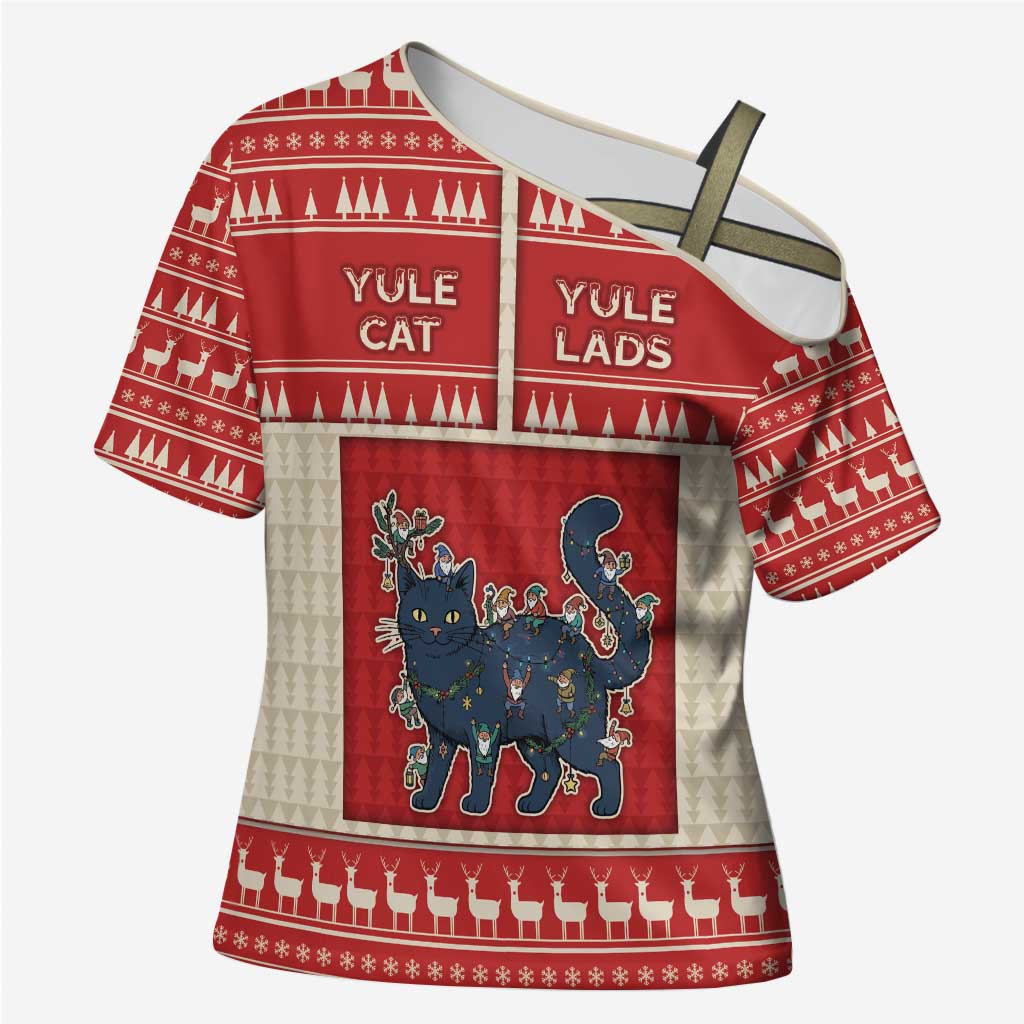 Yule Cat And Yule Lads Cross Shoulder Shirt Cute Retro Style - Wonder Print Shop