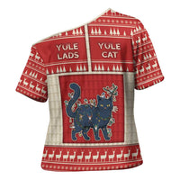 Yule Cat And Yule Lads Cross Shoulder Shirt Cute Retro Style - Wonder Print Shop