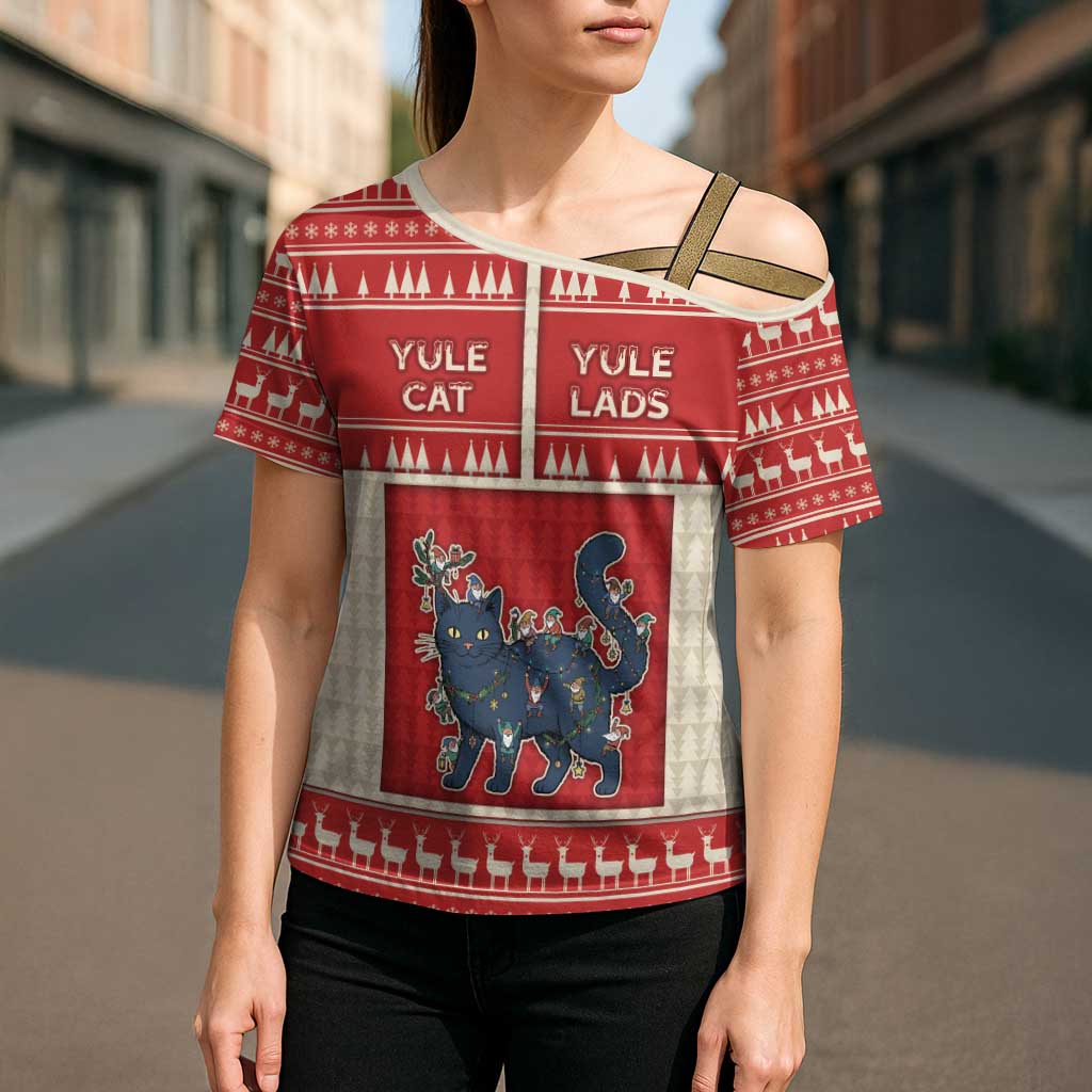 Yule Cat And Yule Lads Cross Shoulder Shirt Cute Retro Style - Wonder Print Shop
