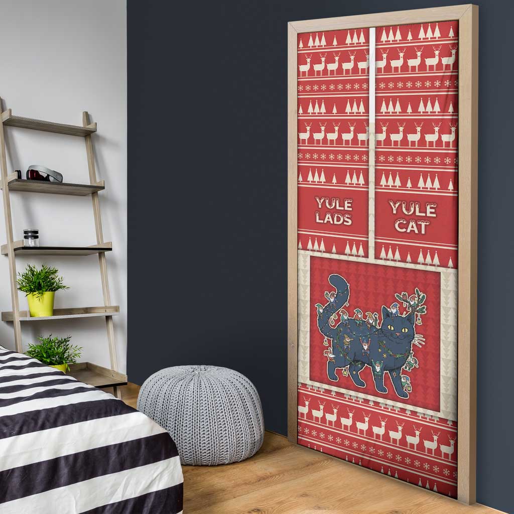 Yule Cat And Yule Lads Door Cover Cute Retro Style - Wonder Print Shop
