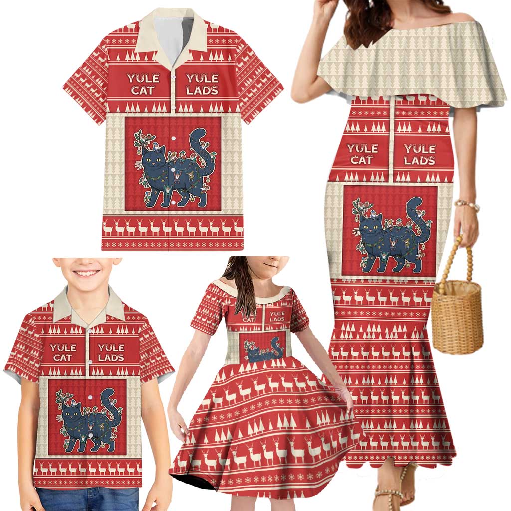 Yule Cat And Yule Lads Family Matching Mermaid Dress and Hawaiian Shirt Cute Retro Style - Wonder Print Shop