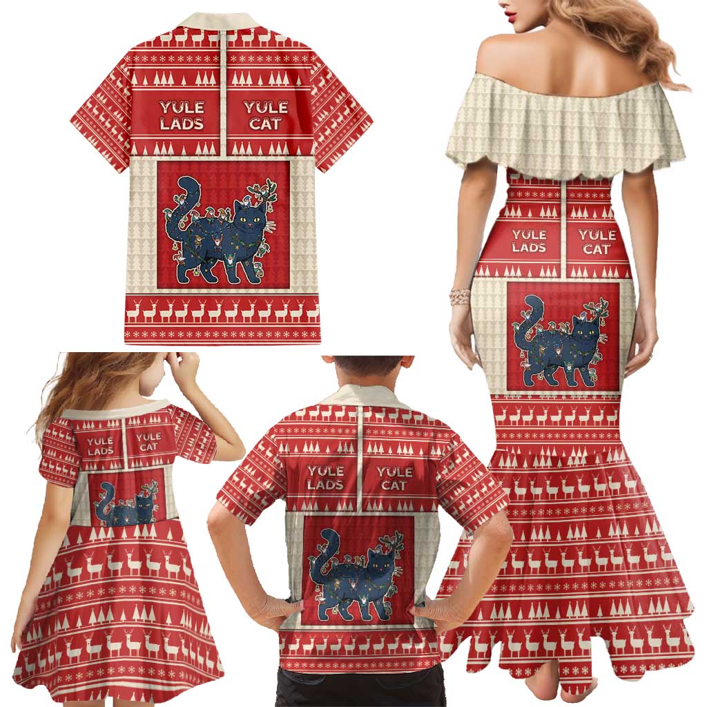 Yule Cat And Yule Lads Family Matching Mermaid Dress and Hawaiian Shirt Cute Retro Style - Wonder Print Shop