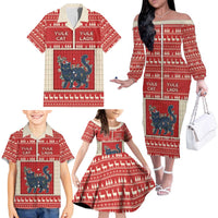 Yule Cat And Yule Lads Family Matching Off The Shoulder Long Sleeve Dress and Hawaiian Shirt Cute Retro Style - Wonder Print Shop