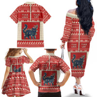 Yule Cat And Yule Lads Family Matching Off The Shoulder Long Sleeve Dress and Hawaiian Shirt Cute Retro Style - Wonder Print Shop