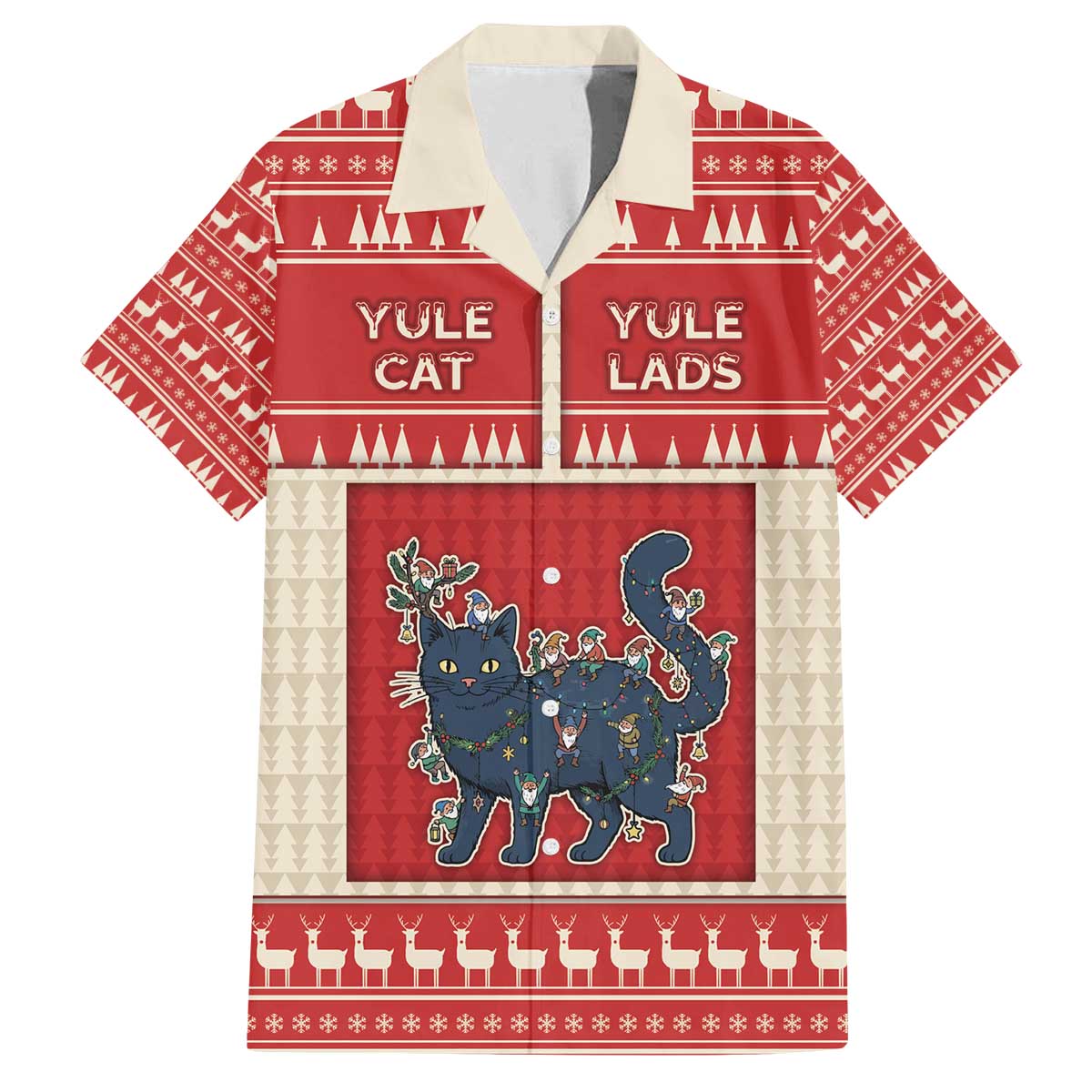 Yule Cat And Yule Lads Family Matching Off The Shoulder Long Sleeve Dress and Hawaiian Shirt Cute Retro Style - Wonder Print Shop