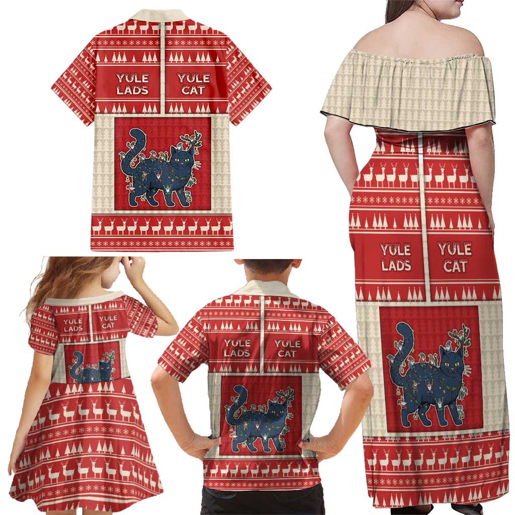 Yule Cat And Yule Lads Family Matching Off Shoulder Maxi Dress and Hawaiian Shirt Cute Retro Style - Wonder Print Shop