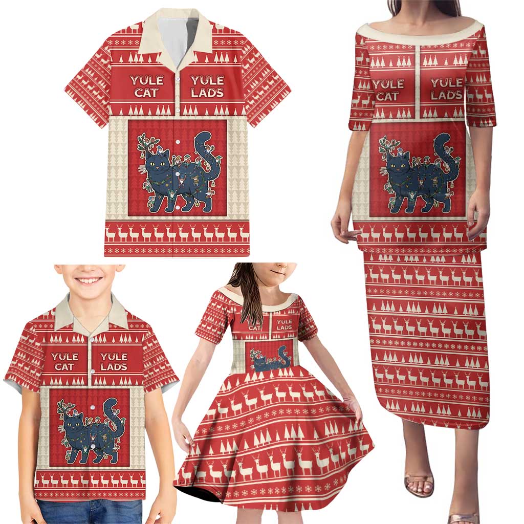 Yule Cat And Yule Lads Family Matching Puletasi and Hawaiian Shirt Cute Retro Style - Wonder Print Shop