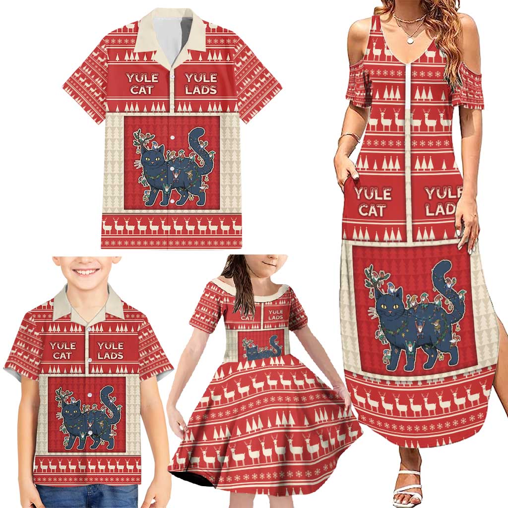 Yule Cat And Yule Lads Family Matching Summer Maxi Dress and Hawaiian Shirt Cute Retro Style - Wonder Print Shop