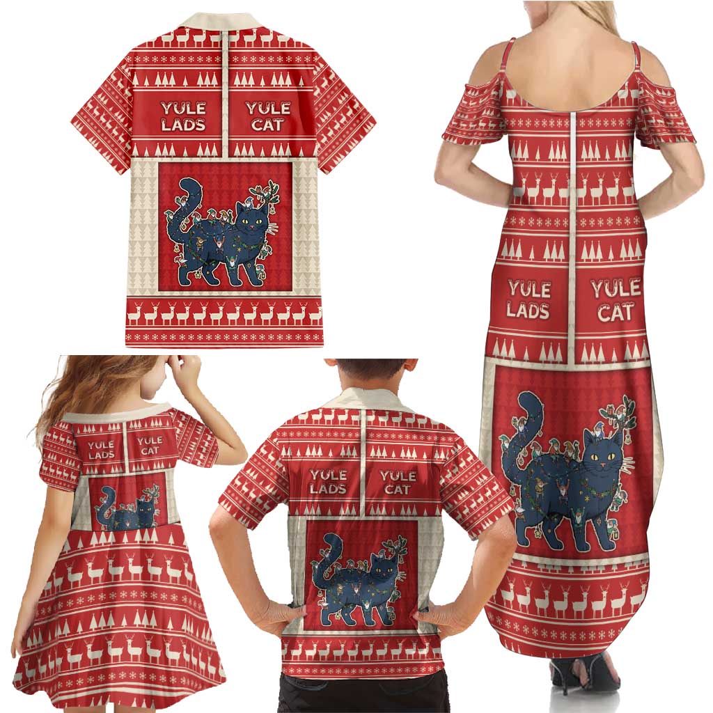 Yule Cat And Yule Lads Family Matching Summer Maxi Dress and Hawaiian Shirt Cute Retro Style - Wonder Print Shop