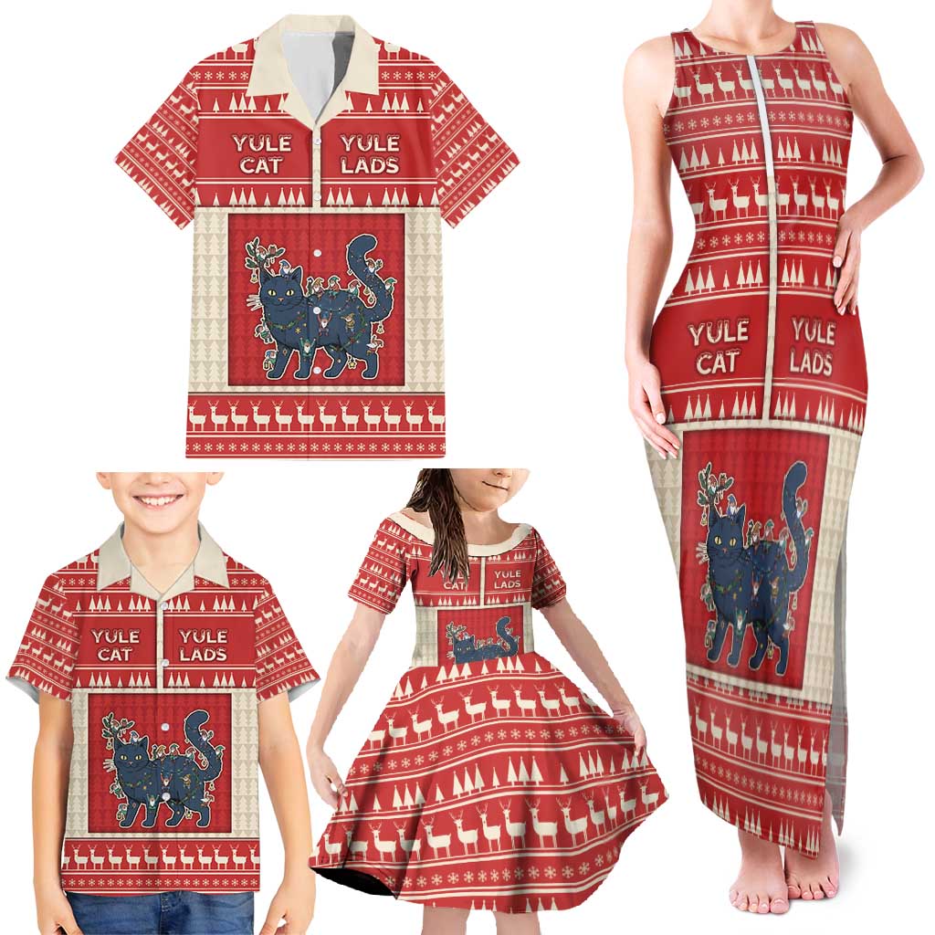 Yule Cat And Yule Lads Family Matching Tank Maxi Dress and Hawaiian Shirt Cute Retro Style - Wonder Print Shop