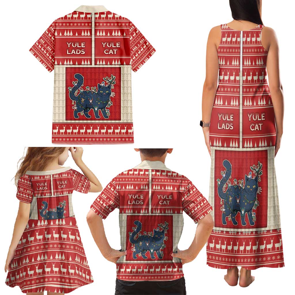 Yule Cat And Yule Lads Family Matching Tank Maxi Dress and Hawaiian Shirt Cute Retro Style - Wonder Print Shop