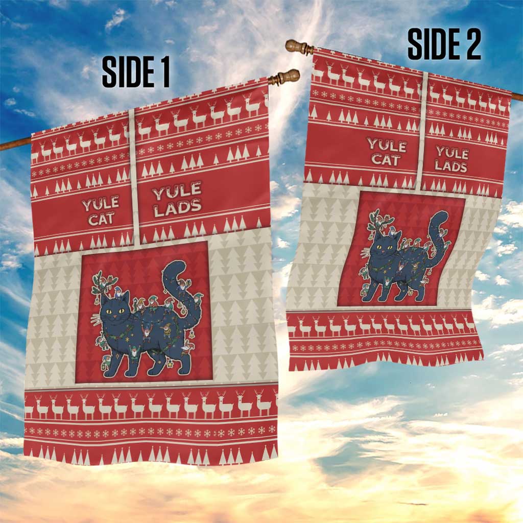 Yule Cat And Yule Lads Garden Flag Cute Retro Style - Wonder Print Shop