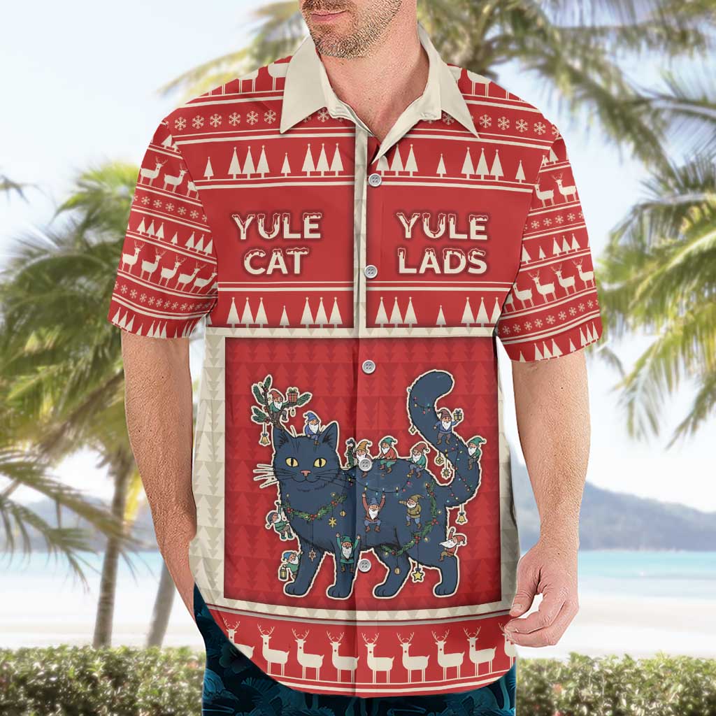 Yule Cat And Yule Lads Hawaiian Shirt Cute Retro Style - Wonder Print Shop
