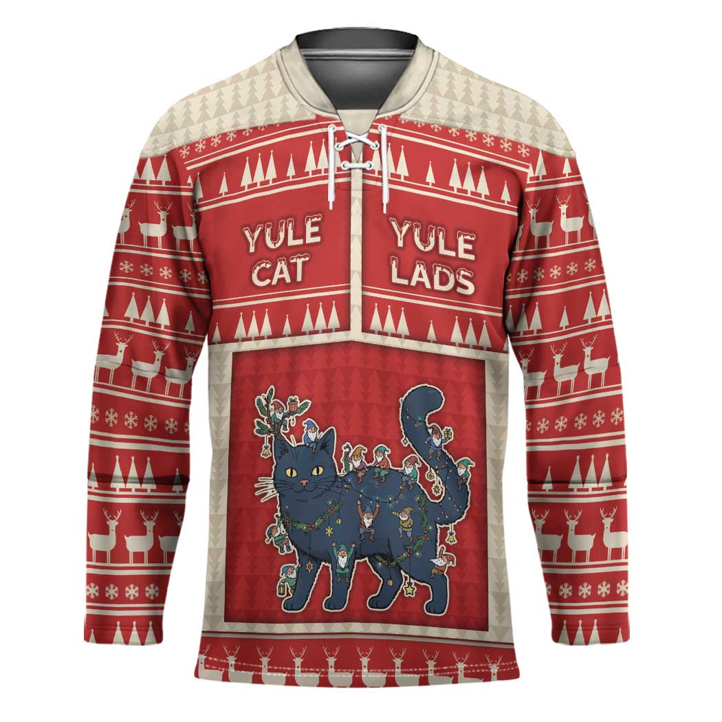 Yule Cat And Yule Lads Hockey Jersey Cute Retro Style - Wonder Print Shop