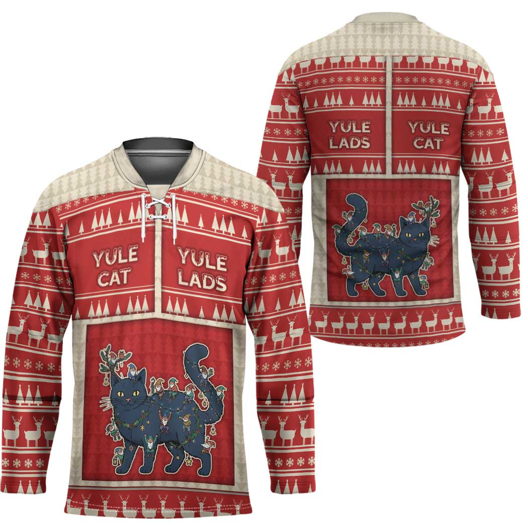 Yule Cat And Yule Lads Hockey Jersey Cute Retro Style - Wonder Print Shop
