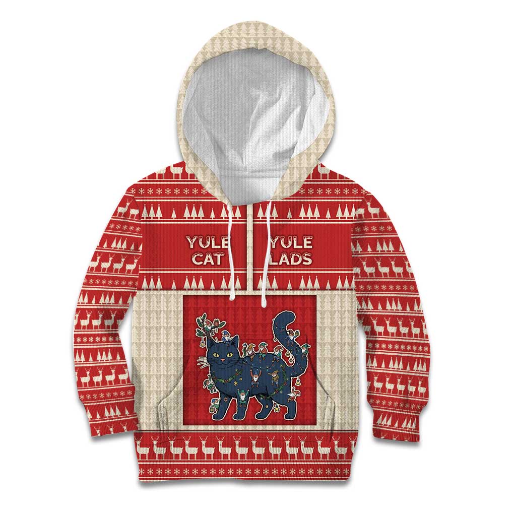 Yule Cat And Yule Lads Kid Hoodie Cute Retro Style - Wonder Print Shop
