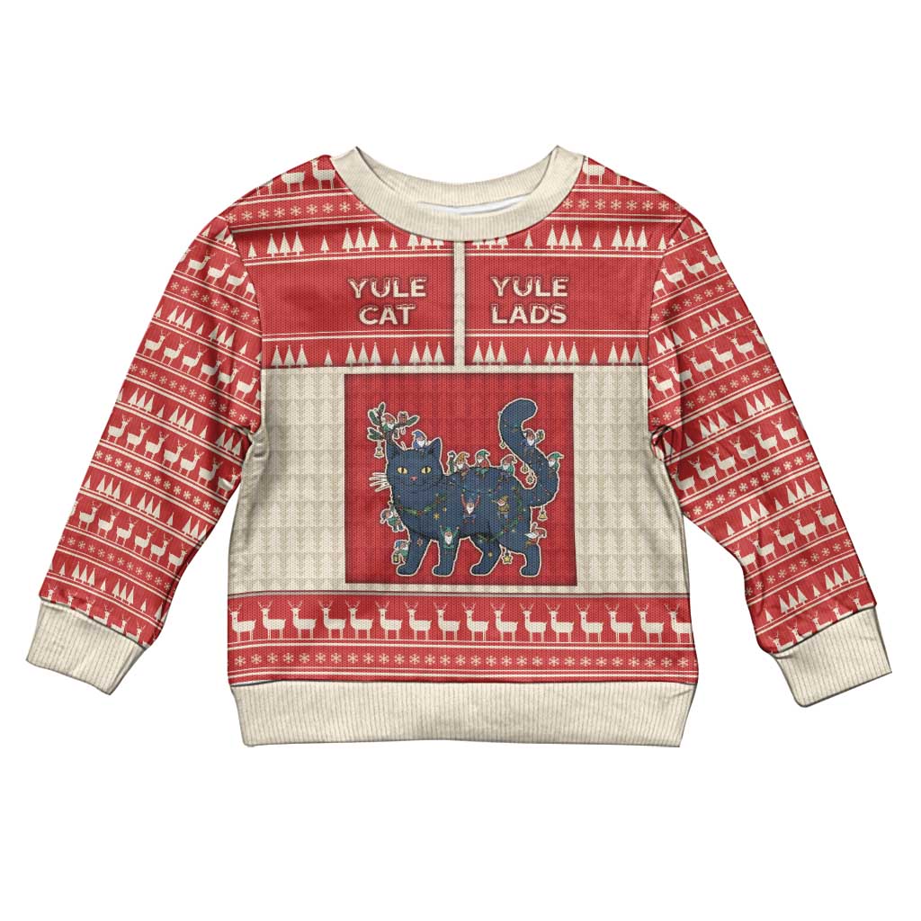 Yule Cat And Yule Lads Kid Ugly Christmas Sweater Cute Retro Style - Wonder Print Shop