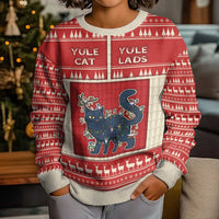 Yule Cat And Yule Lads Kid Ugly Christmas Sweater Cute Retro Style - Wonder Print Shop