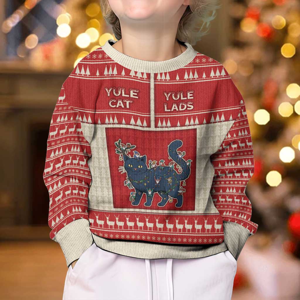 Yule Cat And Yule Lads Kid Ugly Christmas Sweater Cute Retro Style - Wonder Print Shop