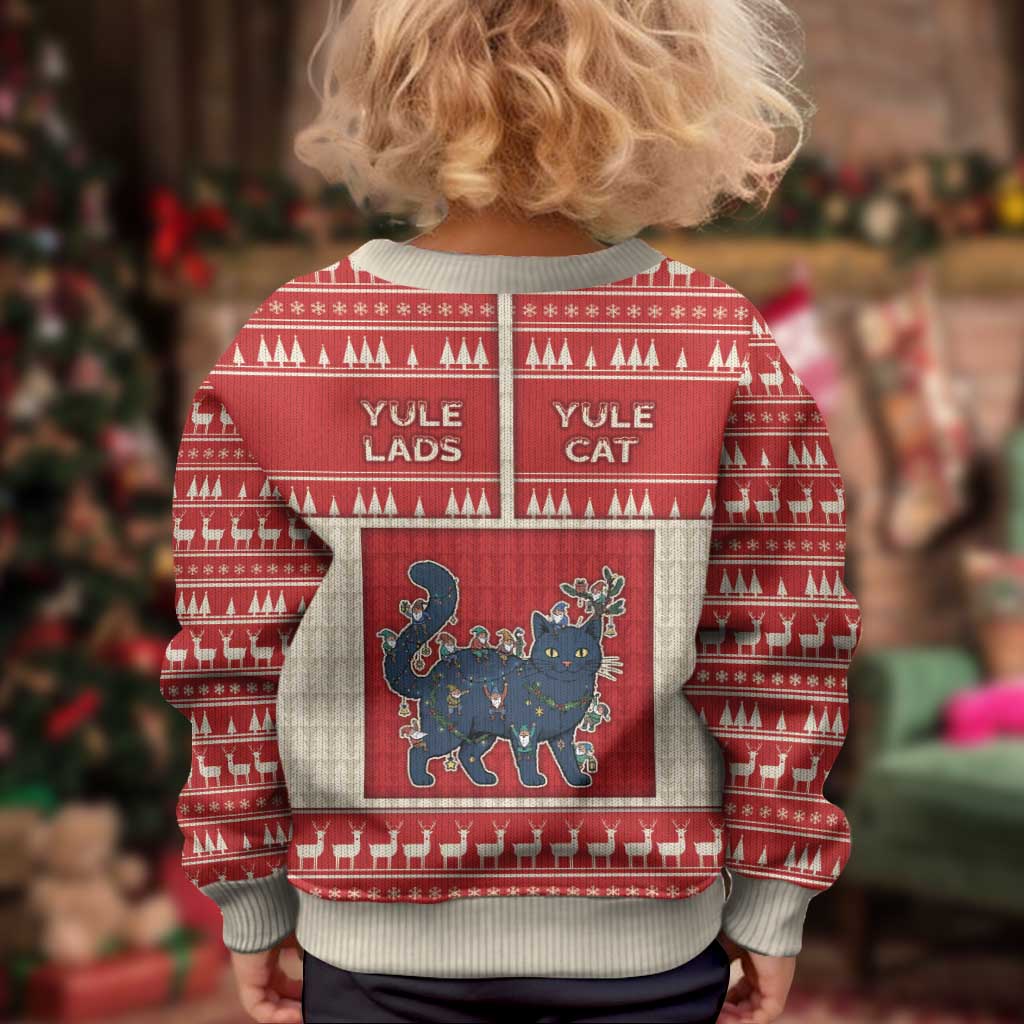 Yule Cat And Yule Lads Kid Ugly Christmas Sweater Cute Retro Style - Wonder Print Shop