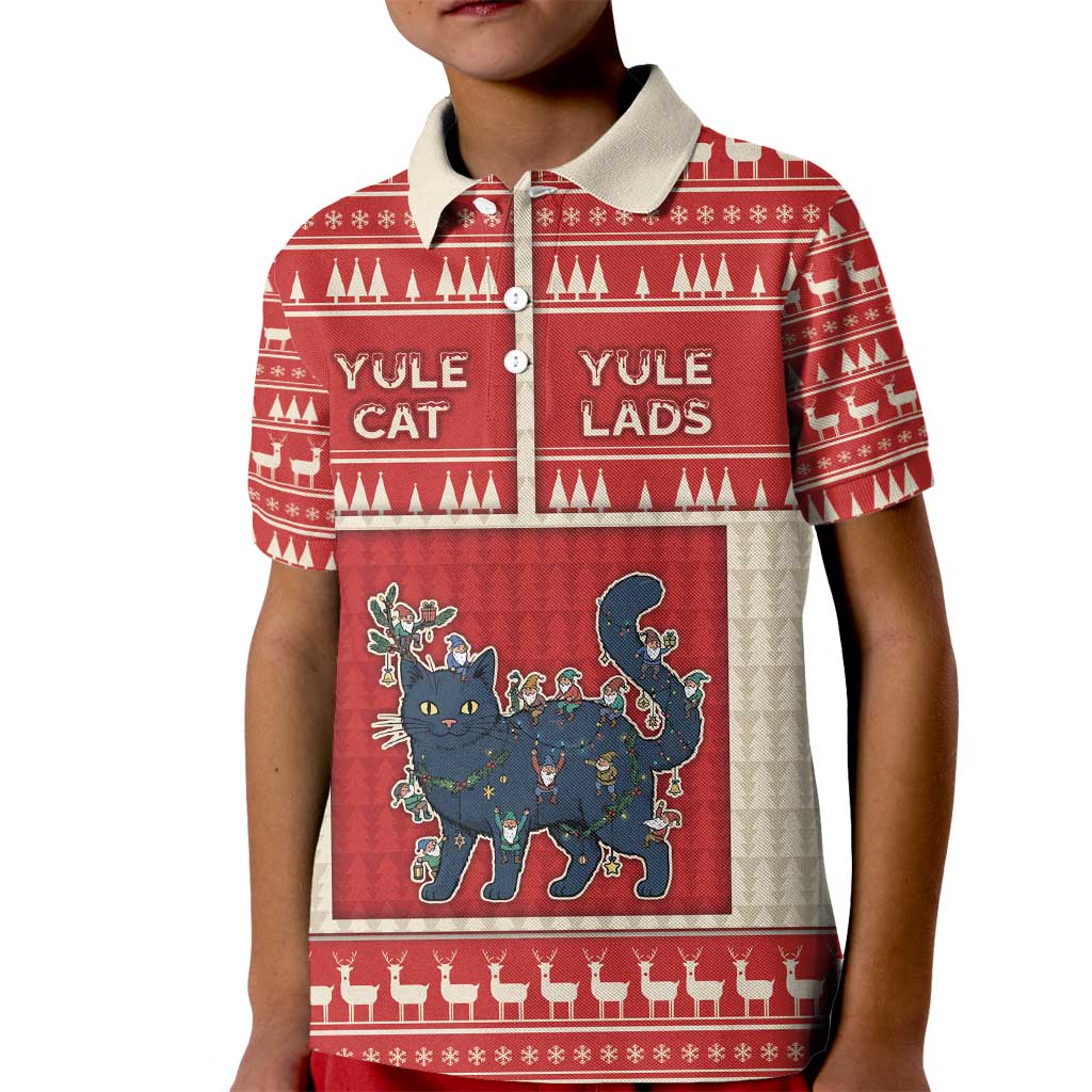 Yule Cat And Yule Lads Kid Polo Shirt Cute Retro Style - Wonder Print Shop