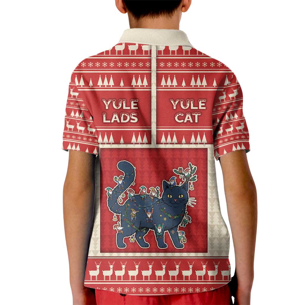 Yule Cat And Yule Lads Kid Polo Shirt Cute Retro Style - Wonder Print Shop