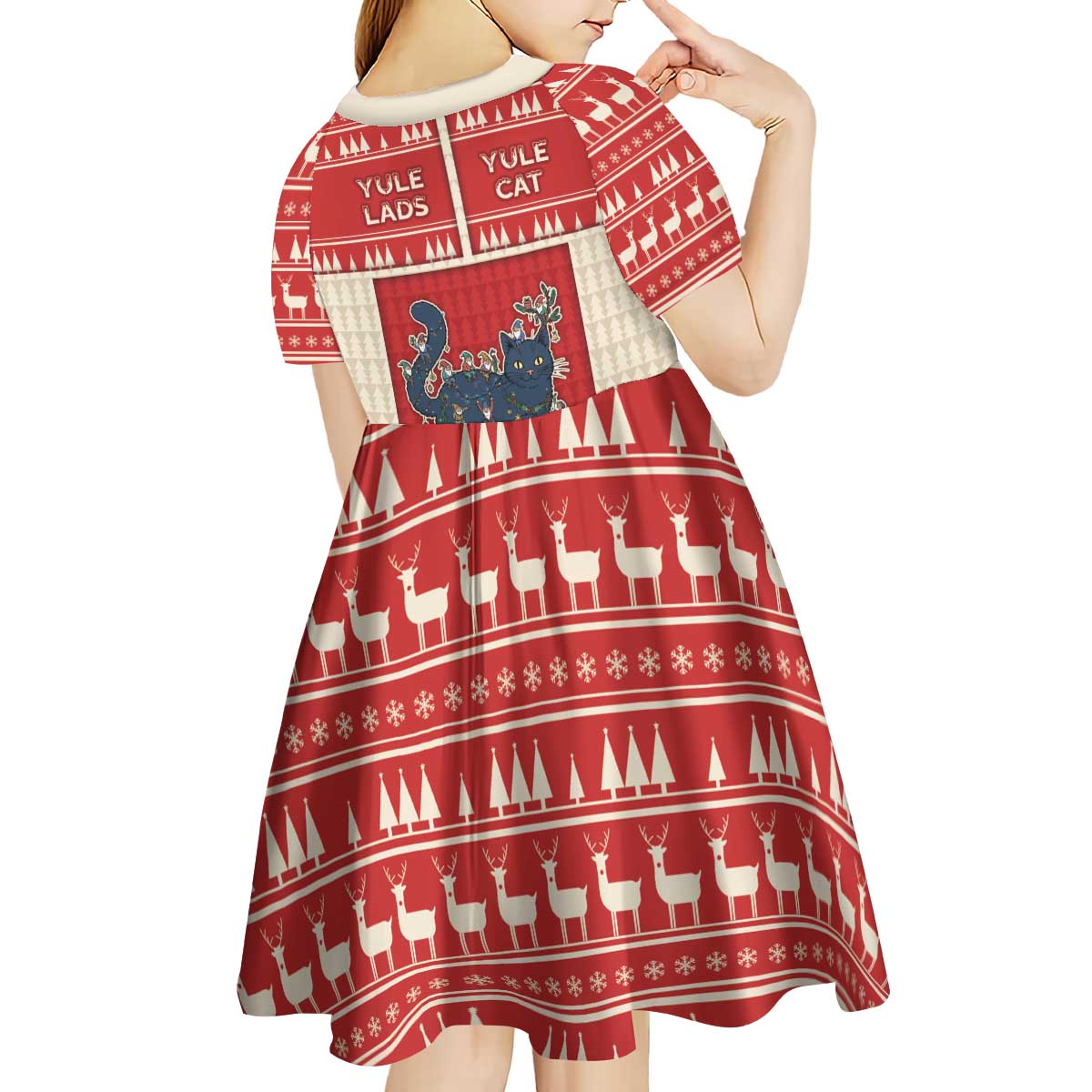Yule Cat And Yule Lads Kid Short Sleeve Dress Cute Retro Style - Wonder Print Shop