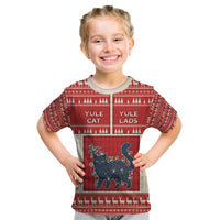 Yule Cat And Yule Lads Kid T Shirt Cute Retro Style - Wonder Print Shop