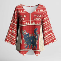 Yule Cat And Yule Lads Kimono Sleeve Blouse Cute Retro Style - Wonder Print Shop