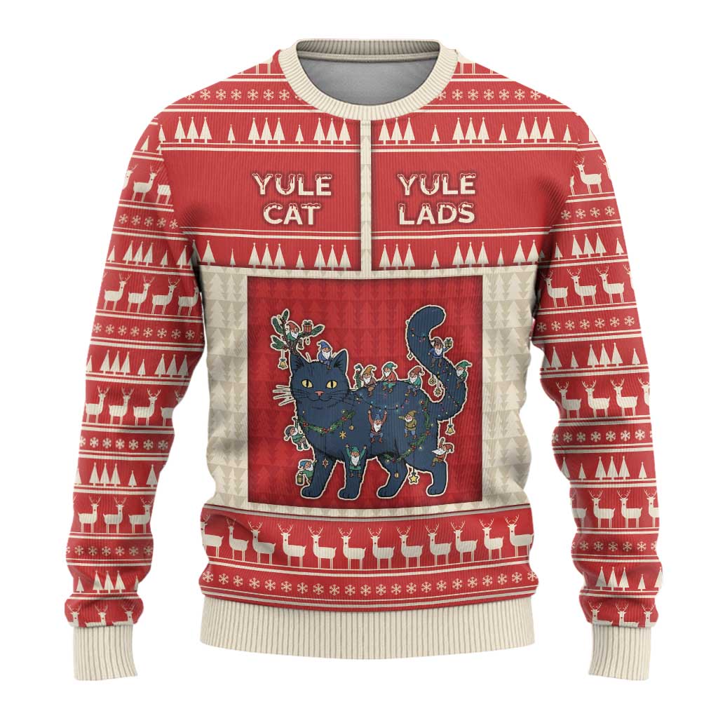 Yule Cat And Yule Lads Ugly Christmas Sweater Cute Retro Style - Wonder Print Shop