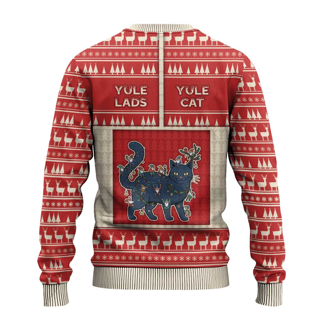 Yule Cat And Yule Lads Ugly Christmas Sweater Cute Retro Style - Wonder Print Shop