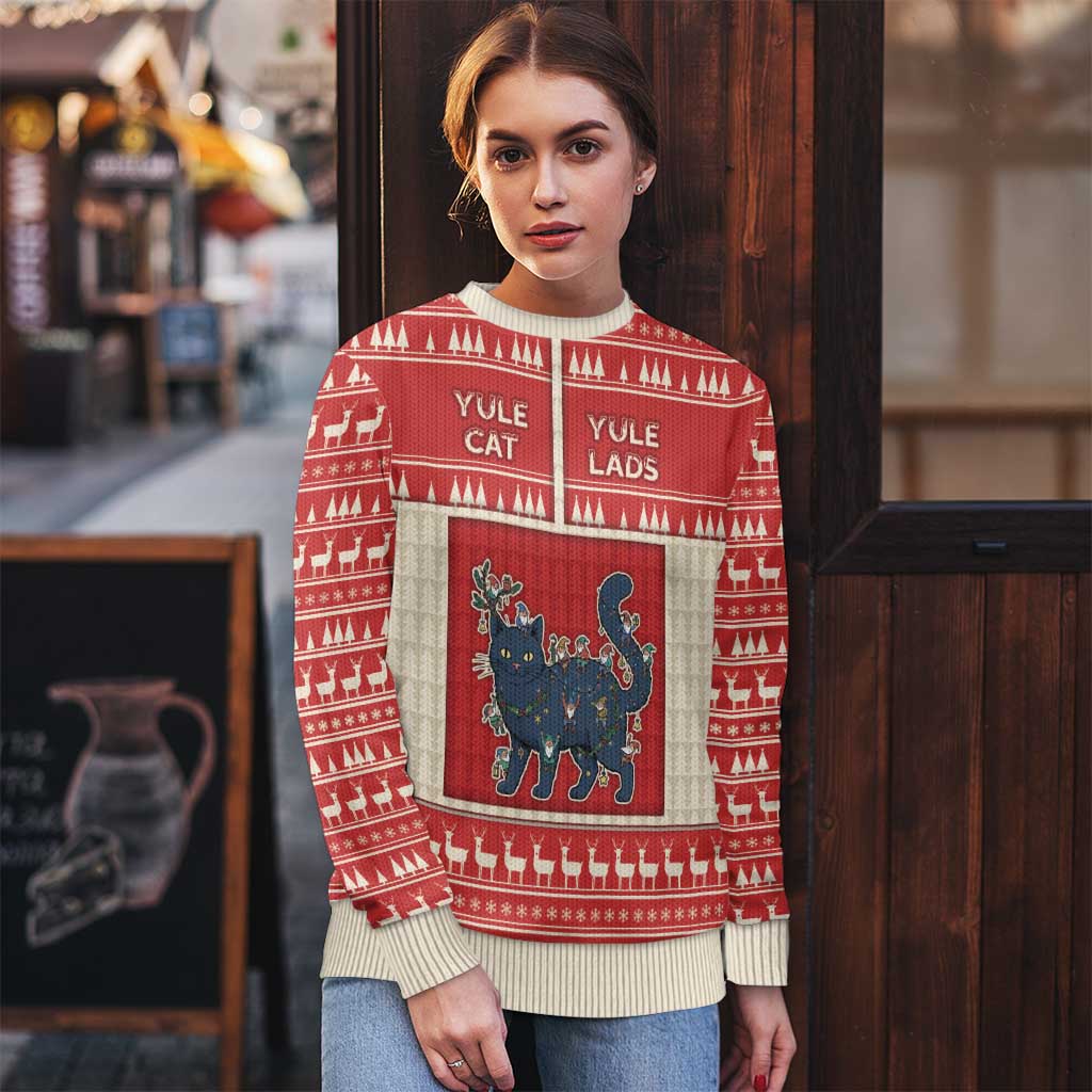 Yule Cat And Yule Lads Ugly Christmas Sweater Cute Retro Style - Wonder Print Shop