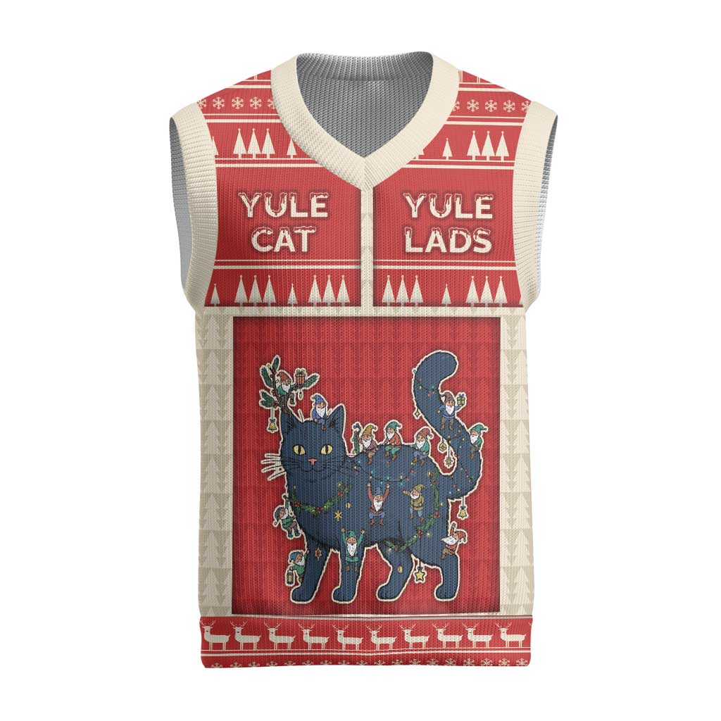 Yule Cat And Yule Lads Christmas Knitted V-Neck Vest Cute Retro Style - Wonder Print Shop