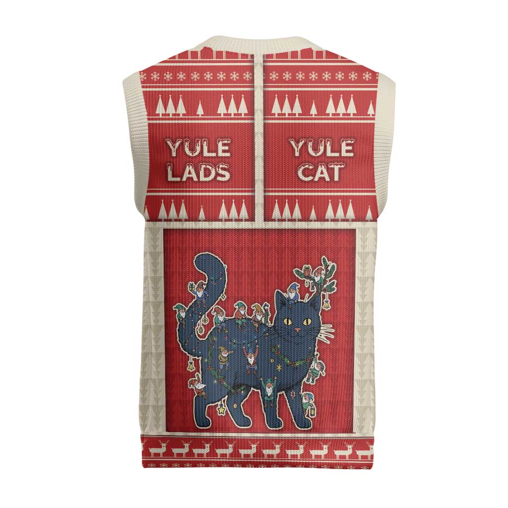 Yule Cat And Yule Lads Christmas Knitted V-Neck Vest Cute Retro Style - Wonder Print Shop