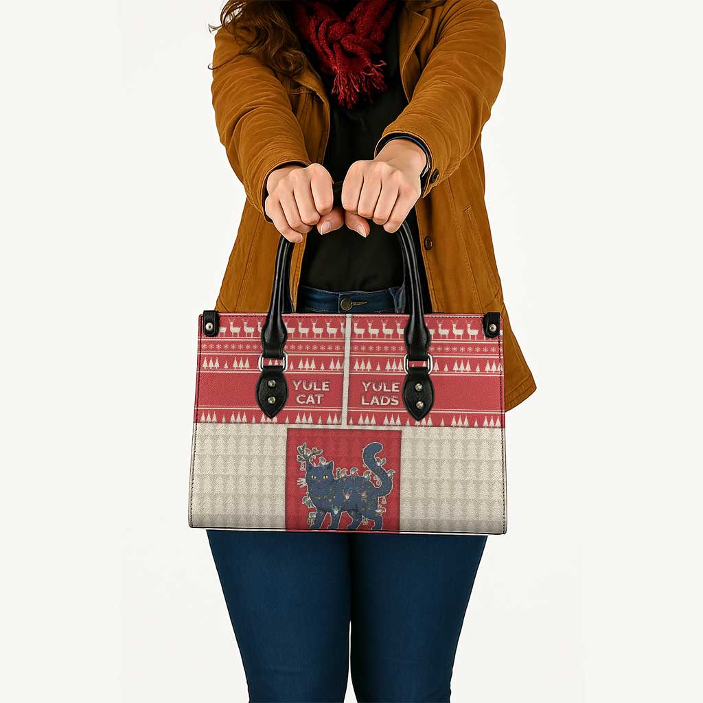 Yule Cat And Yule Lads Leather Bag Cute Retro Style - Wonder Print Shop